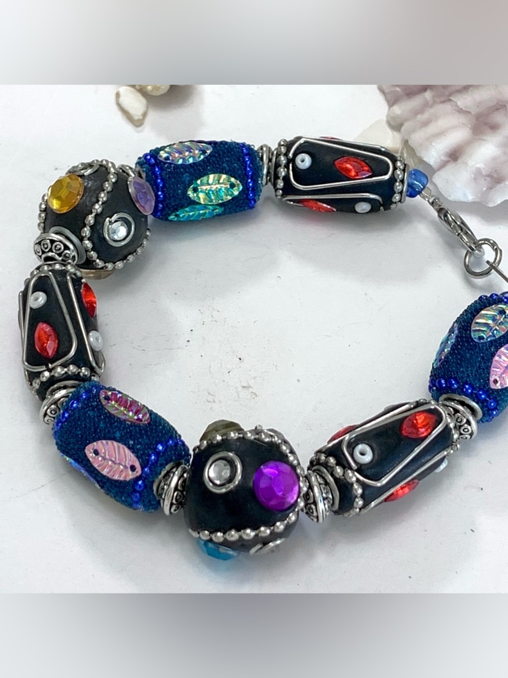Denim Bling Beaded Jeweled Bombay Bracelet